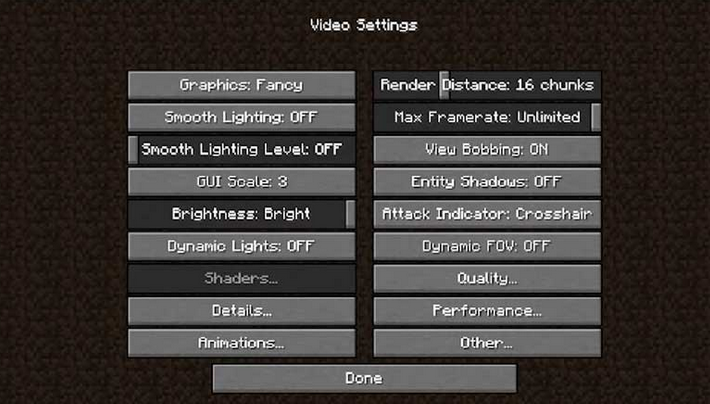 Optifine 1.7 video settings